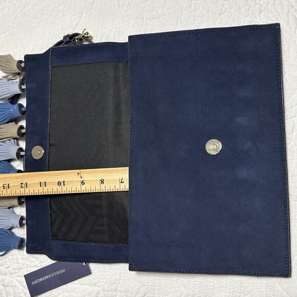 Rebecca Minkoff Navy Women's Love Suede Crossbody With Tassels Purse Bag Clutch - Picture 8 of 16